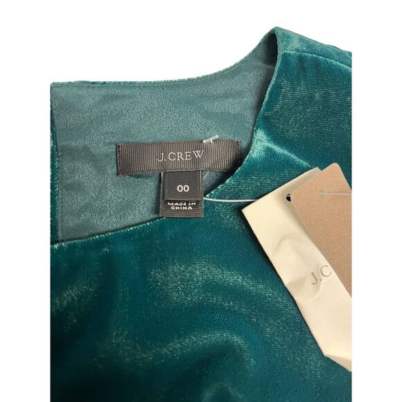 J Crew Velvet Ruffle Hem Holiday Shift Dress | Sz 00 | Emerald Green NWT - Picture 6 of 8